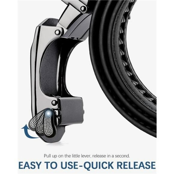 Mens Leather Ratchet Belt Adjustable Slide Buckle Dress Casual Trim to Fit - Picture 4 of 7